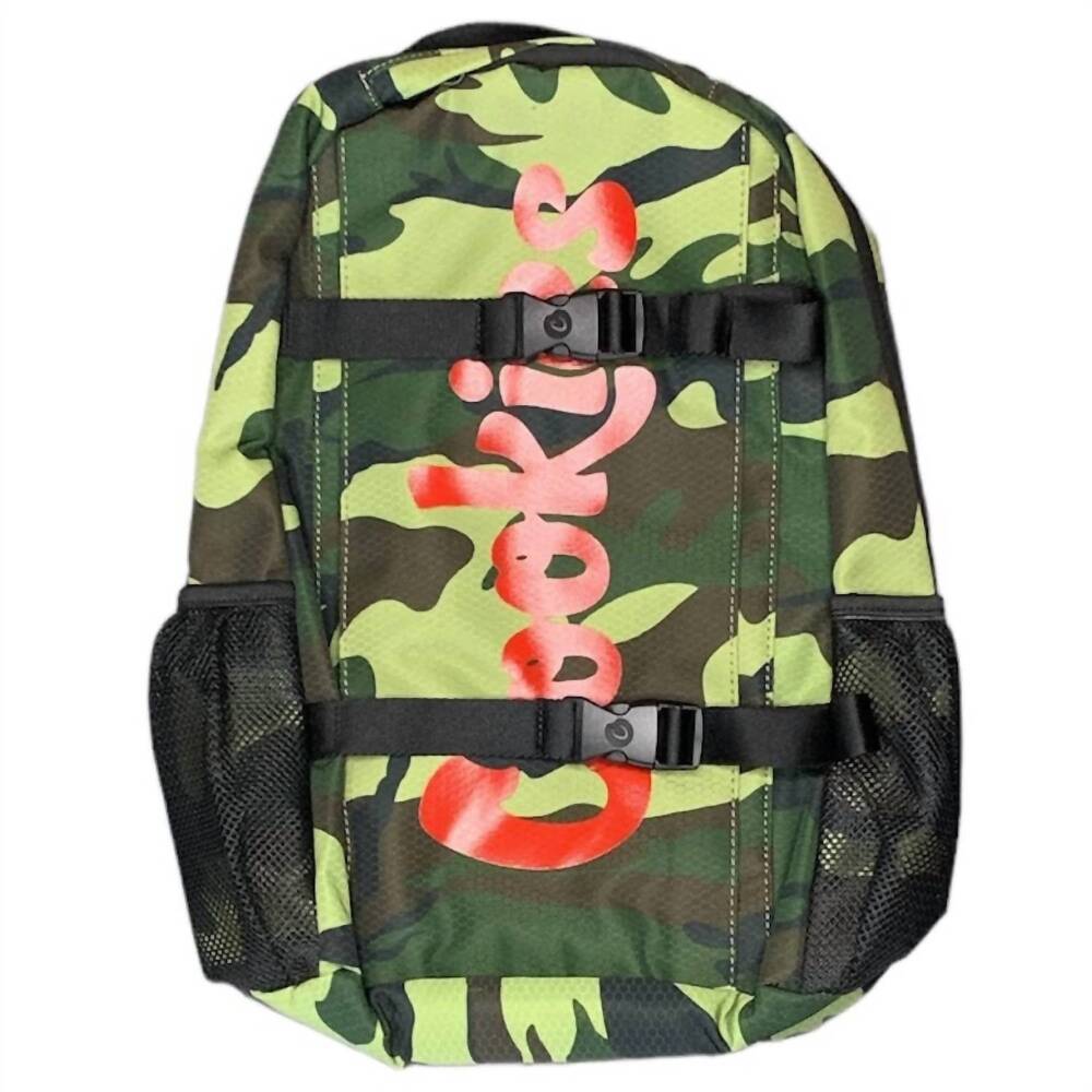 NEW COOKIES men's ripstop nylon backpack in green camo/red